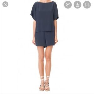 Tibi Navy Silk Cape Romper